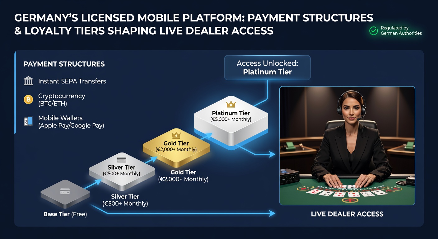 Mobile Live-Dealer-Schnittstelle mit Loyalty-Tier-Anzeige und Zahlungsoptionen